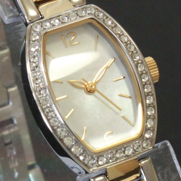 Caravelle Ladies Classic Dress Watch By Bulova Mother Of Pearl With Crystals - Picture 8 of 13